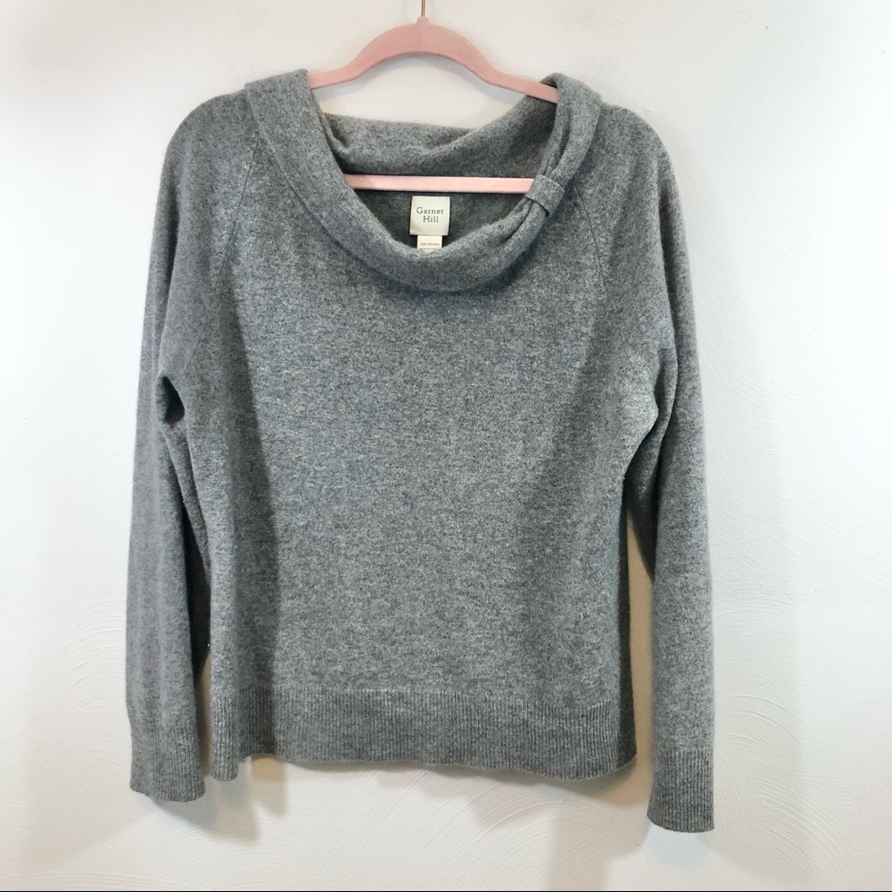 GARNET HILL Gray 100 Cashmere Boat Neck Cowl Pullover Long Sleeve Size XL